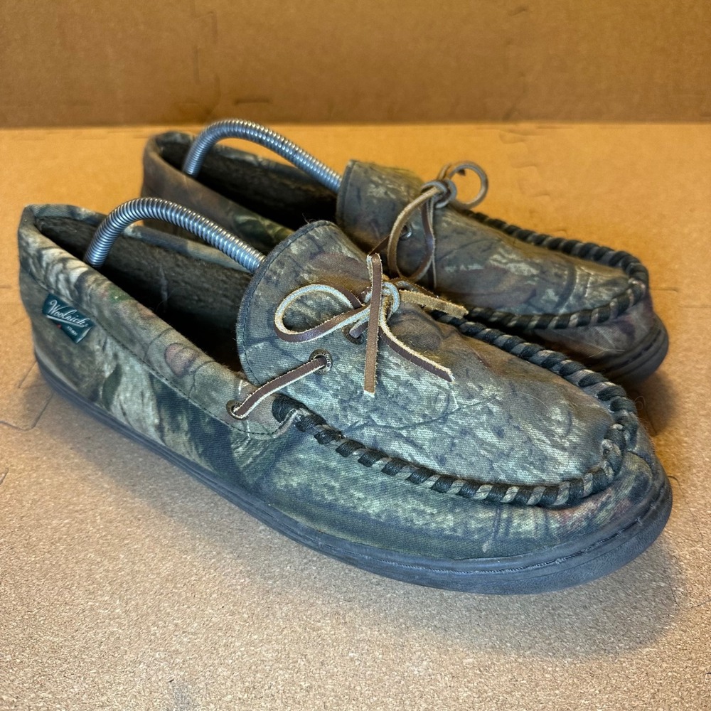 Woolrich Moccasin Slippers Mens 12 Camo Fleece Canvas Loafers WM1183-347-12